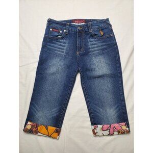 Baby Phat Jeans Junior's Size 7 Capri Dark Blue Denim Hip Hop Y2K Embroidery 90s